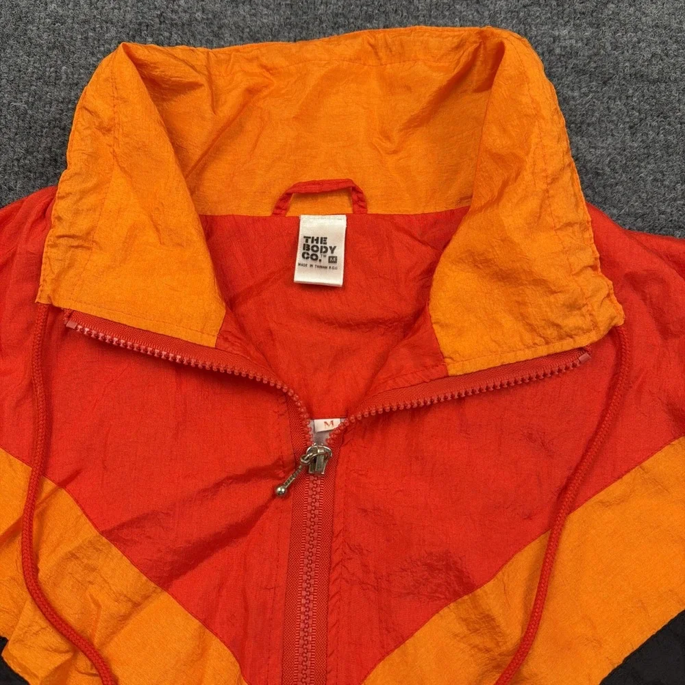 Vintage 90s Colorblock Windbreaker Red Orange Chevron Jacket Medium‎ Retro